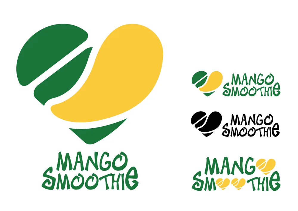 ตัวอย่างโลโก้ MANGO SMOOTHIE ทั้งแบบสีและขาวดำสำหรับการใช้งานต่างกัน